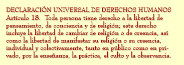 CPTI Web site banner image:  The text of Article 18 of the Universal Declaration of Human Rights and link to the Declaration in 375 languages on the United Nations Web site.