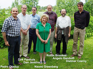 Seven people post outdoors. They are labelled, left to right: Pedro Otaduy, Dirk Panhuis, Dan Jenkins, Naomi Greenberg, Robin Brookes, Angelo Gandolfi, Dietmar Czerny